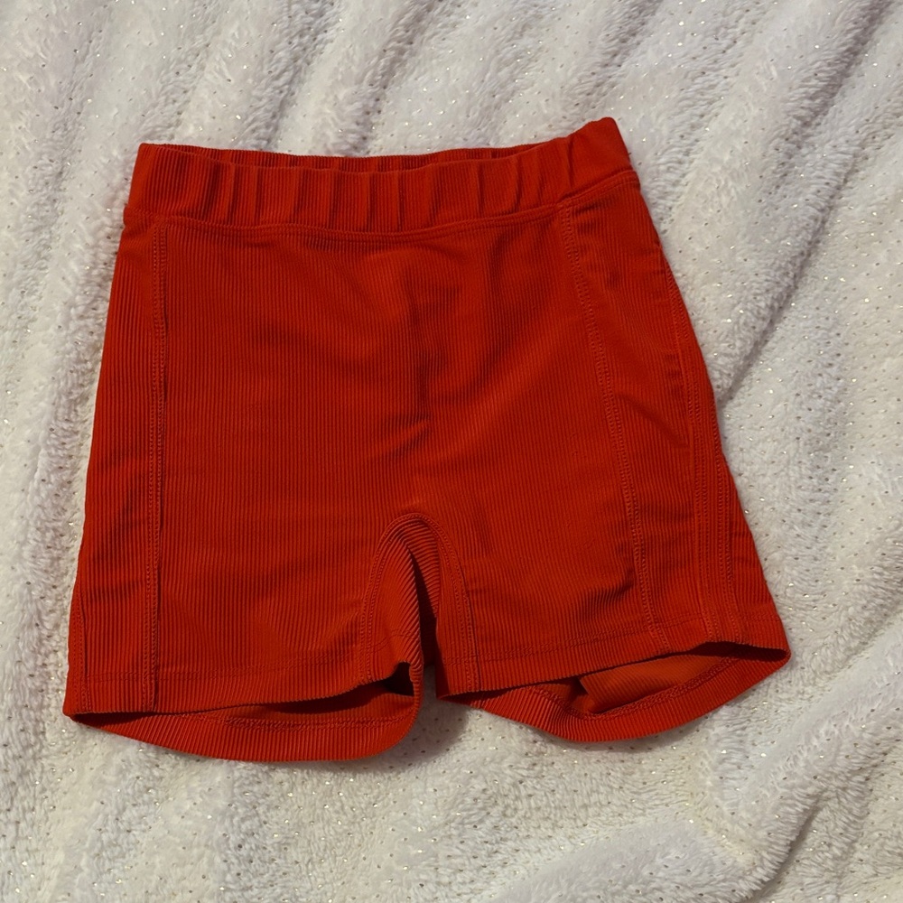 Vibrant Red Ribbed Shorts five the label
